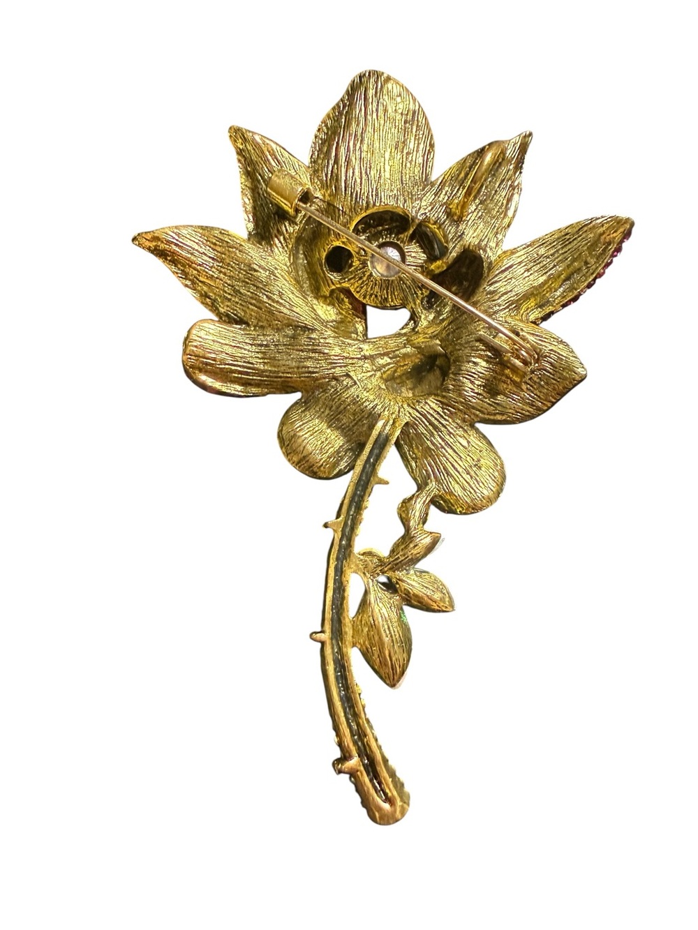 Large Pink Rhinestone Orchid Flower Brooch or pendant Gold Tone Statement - Picture 3 of 5